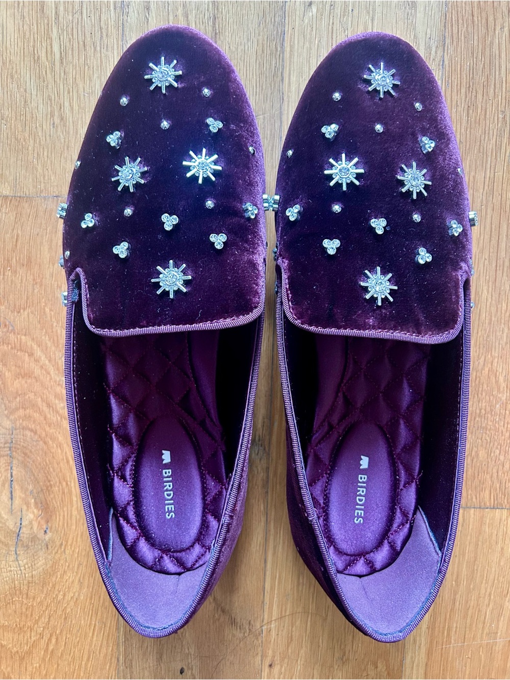 Birdies Plum Velvet Jeweled Loafers